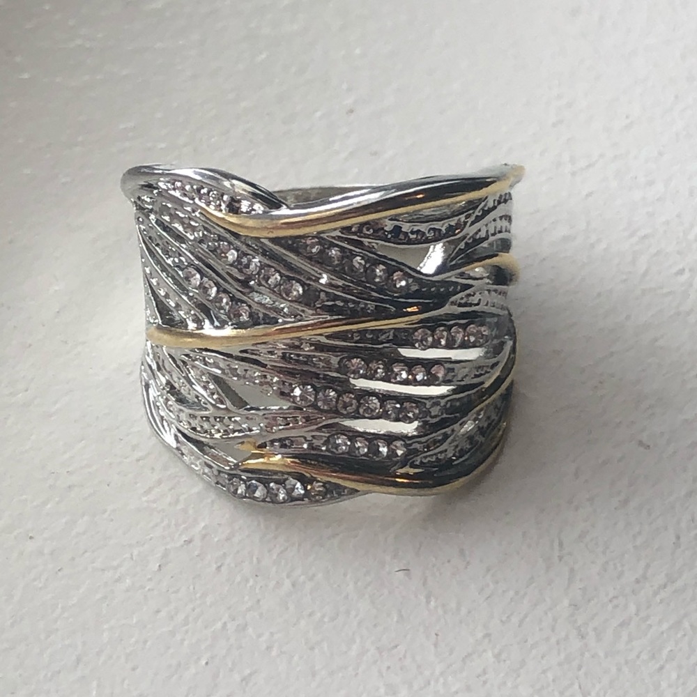 New silver and gold plated ring with crystals